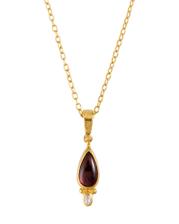 24k Brown Garnet Teardrop & Diamond Necklace