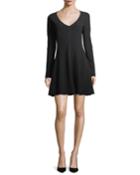 Long-sleeve V-neck Flare Dress