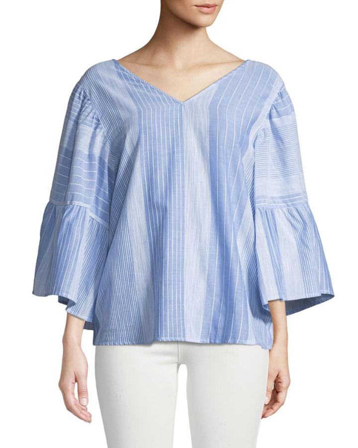 3/4-ruffle-sleeve V-neck
