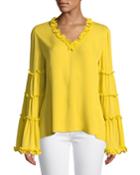 Dahlia Ruffle Silk V-neck Blouse