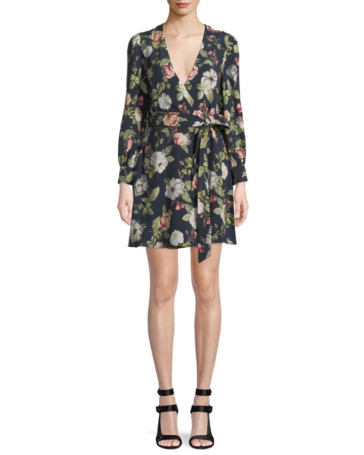 Hannah Long-sleeve Floral Wrap Dress