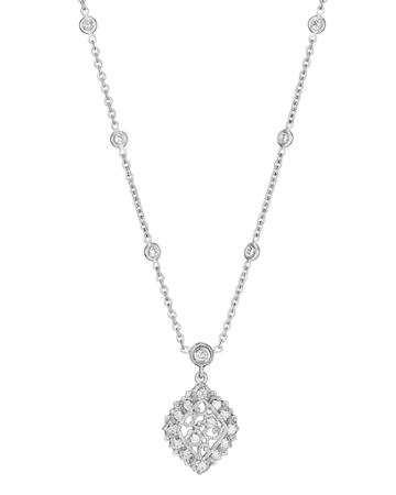 Penny Preville! 8k White Gold Lacy Diamond Pendant Necklace, Women's,