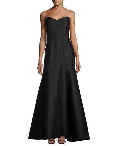 Strapless Sweetheart Satin Gown, Black