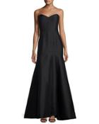 Strapless Sweetheart Satin Gown, Black