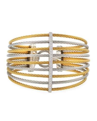 Multi-row Split Wide Bangle W/ Diamonds, Two-tone