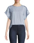 Striped Button-back Buckle Top