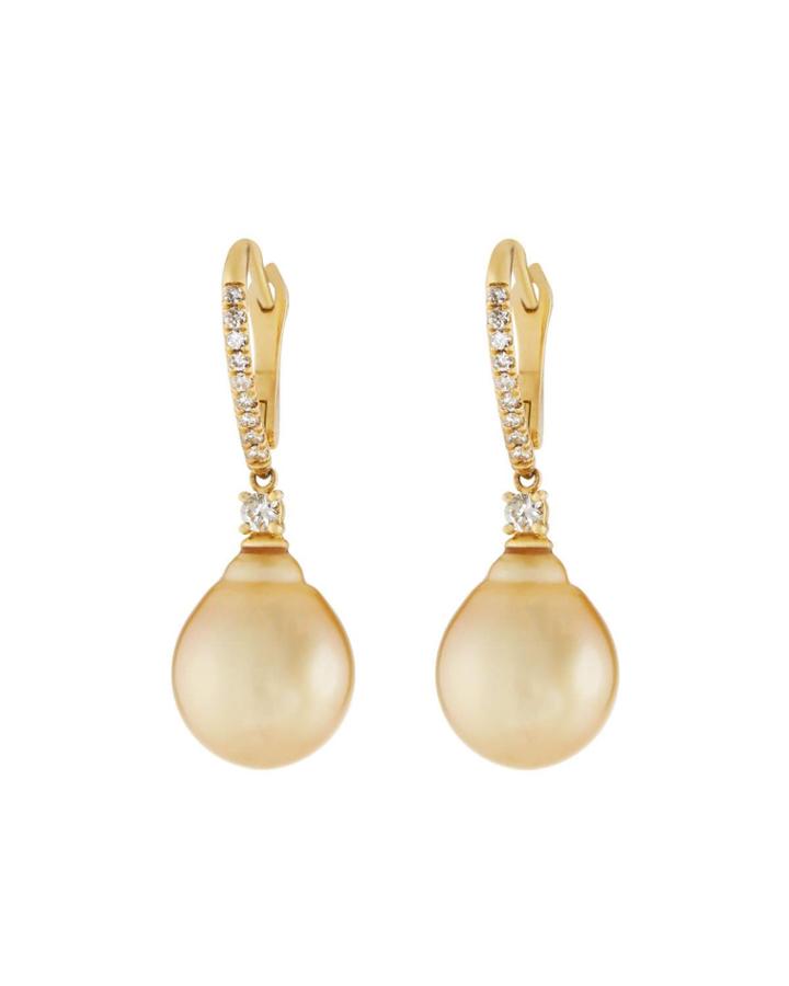 18k Diamond & Golden Pearl Drop Earrings