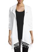 Crochet-hem Zip-front Jacket, White