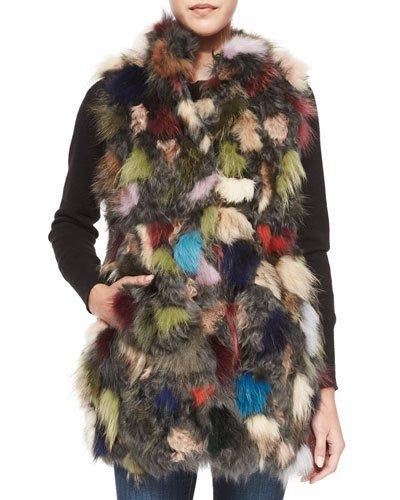 Multicolored Patchwork Lamb & Fox Fur Vest