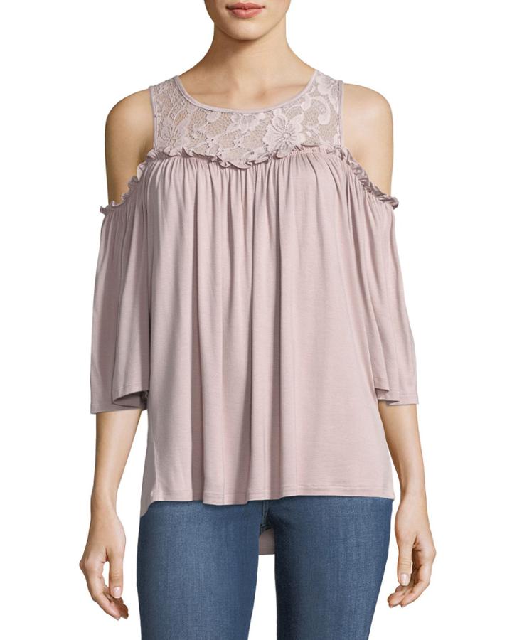 Lace-yoke Cold-shoulder Top,