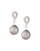 Dangling Diamond Tahitian Pearl Drop Earrings,