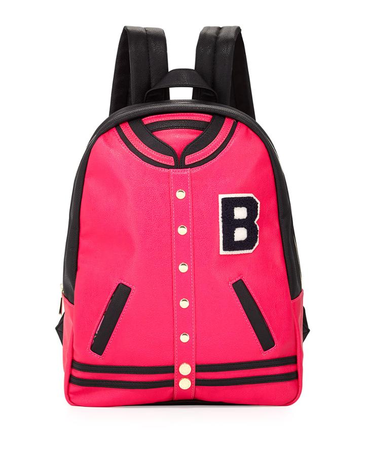 Betsey Johnson Varsity Faux-leather Backpack, Fuchsia, Fuschia