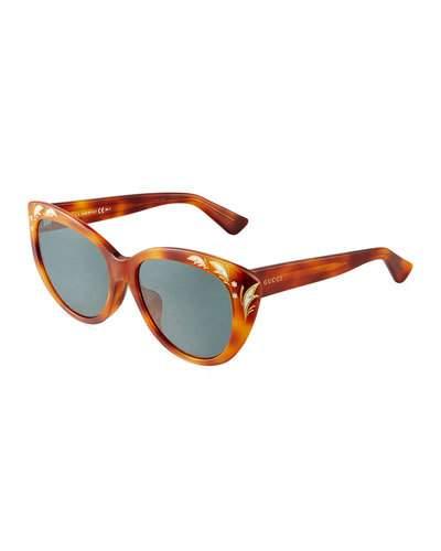 Embellished Havana Plastic Cat-eye Sunglasses,