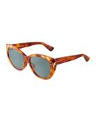 Embellished Havana Plastic Cat-eye Sunglasses,