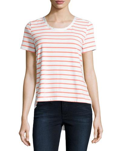 Short-sleeve Striped Tee, Pink Peony