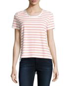 Short-sleeve Striped Tee, Pink Peony