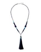 Long Beaded Tassel Pendant Necklace, Blue