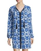 Printed Long-sleeve Dress W/tassels,