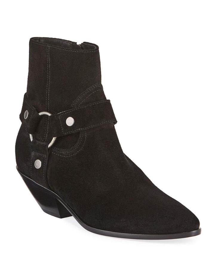 West Suede Harness Booties, Black