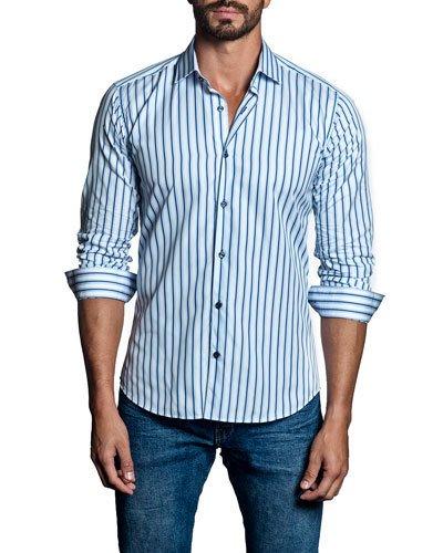 Striped Sport Shirt, White/blue