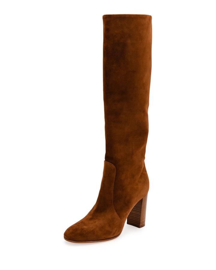 Suede Stack-heel Knee Boot, Texas