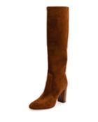 Suede Stack-heel Knee Boot, Texas