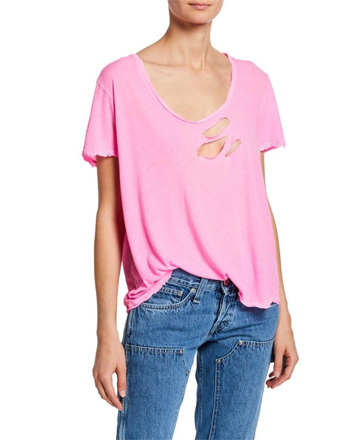 Distressed Short-sleeve T-shirt.