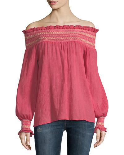 Off-the-shoulder Embroidered Blouse