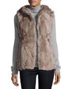 Hooded Rabbit Fur Vest, Taupe