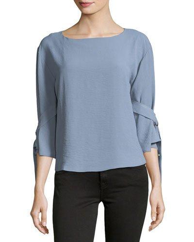 Tie-sleeve Boat-neck Blouse