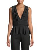 Sleeveless Silk Blouse With Ruffles And Banded Waist