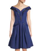 Embroidered Silk Faille Fit-&-flare Cocktail Dress