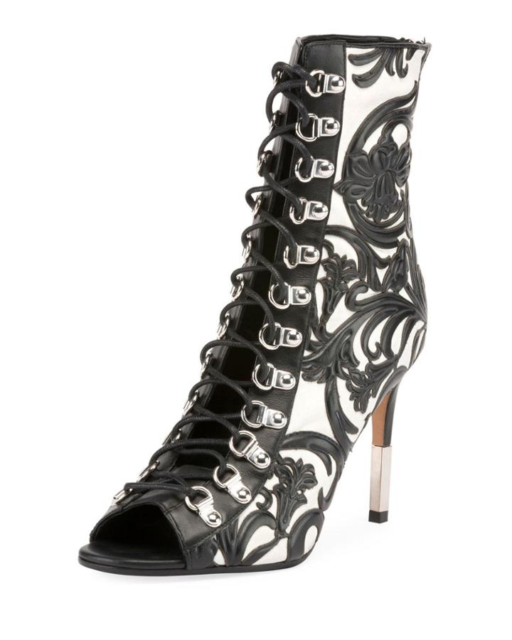 Floral Open-toe Lace-up