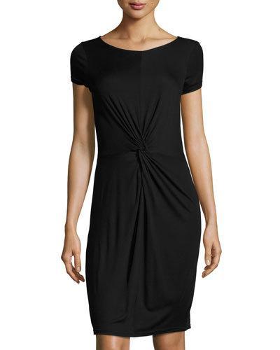 Knot-front Jersey Dress, Black
