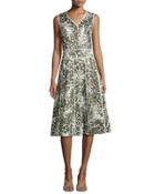 Emlia Sleeveless Grove Palm-print Stretch-cotton Dress,