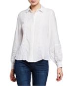 Greyson Smocked Long-sleeve Button-up Top