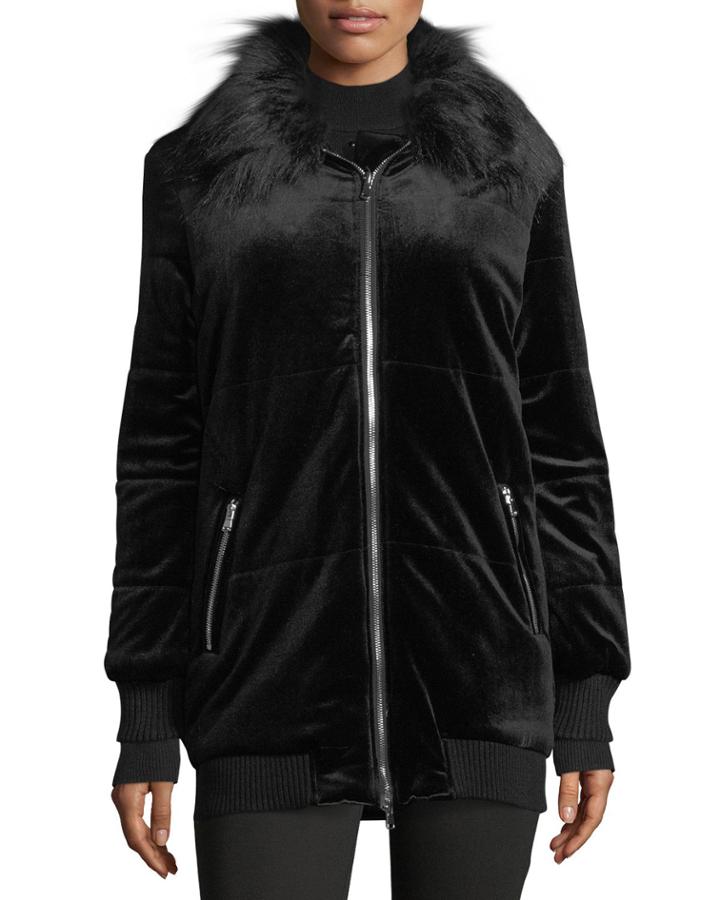 Faux-fur Trimmed Puffer Jacket, Black