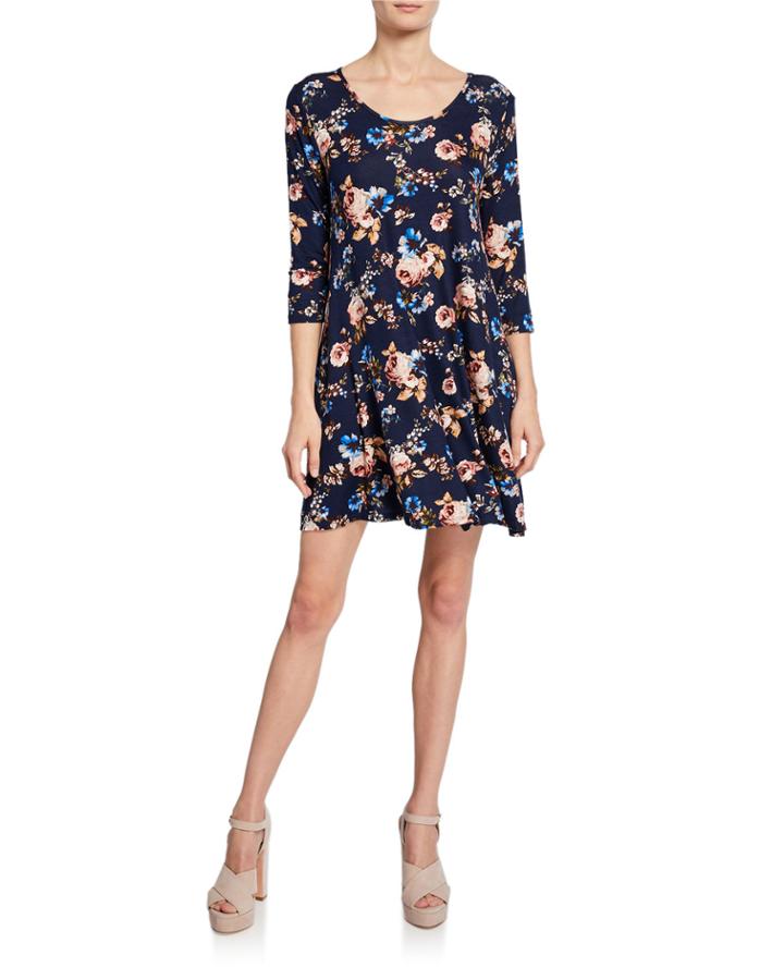 Floral-print Scoop-neck 3/4-sleeve