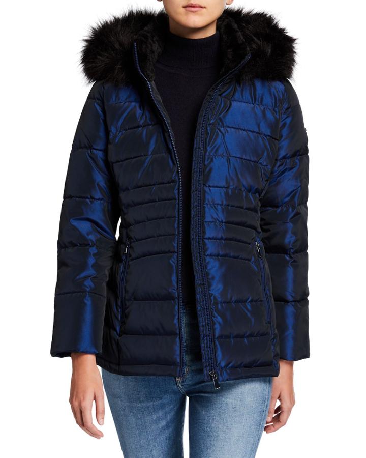 Short Faux-fur-trim Hooded Coat