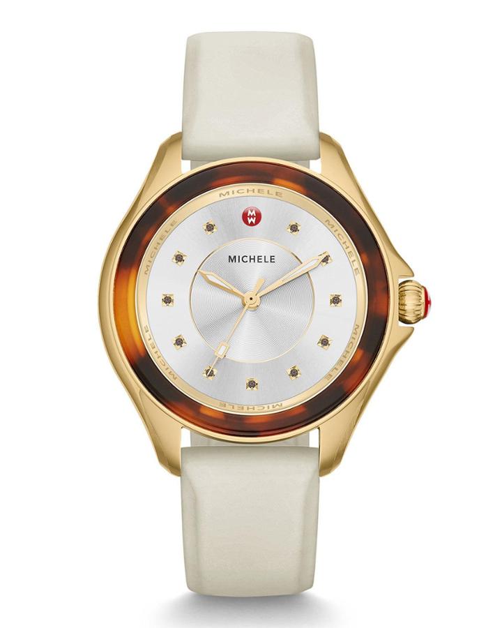 40mm Cape Watch W/ Silicone Strap, White/tortoise