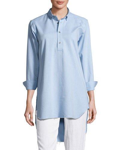 Maggie Tab-sleeve Frayed-hem Tunic