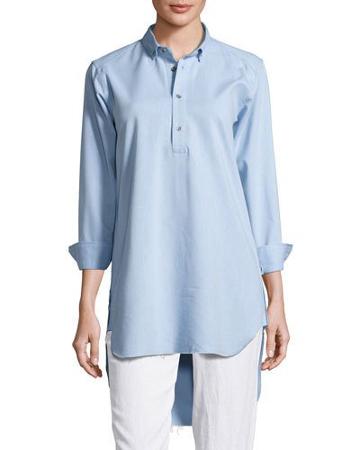 Maggie Tab-sleeve Frayed-hem Tunic
