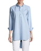 Maggie Tab-sleeve Frayed-hem Tunic