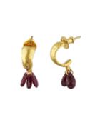 Hoop Earrings With Trio Of Ruby Briolettes