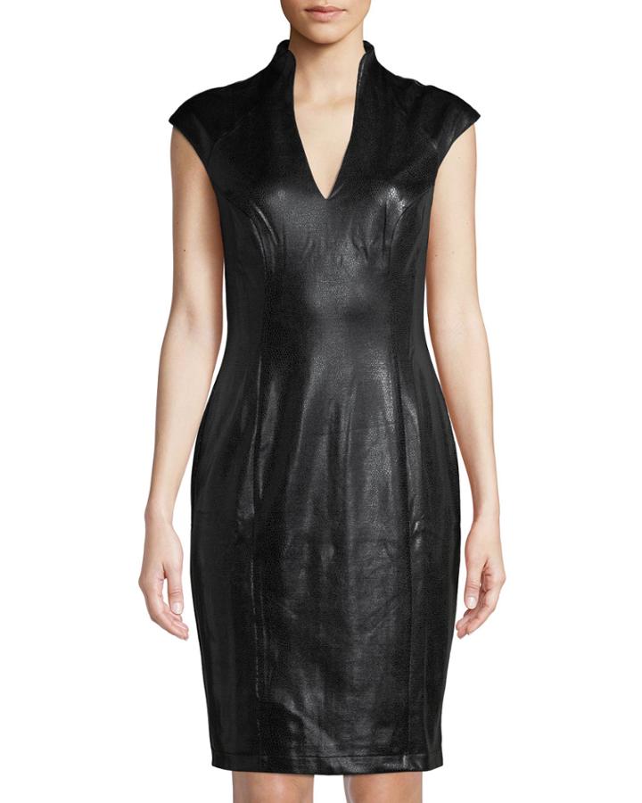 Faux-leather Military Neck Dress