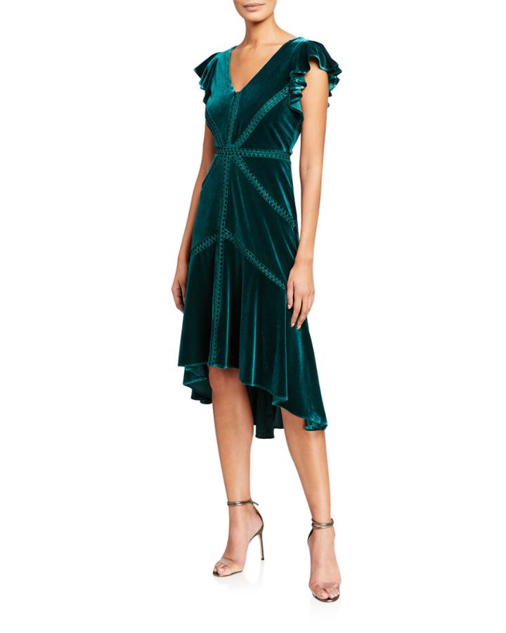 Ruffle-sleeve Velvet Dress