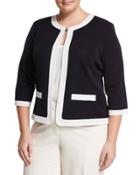 Contrast-trim Knit Jacket, Navy/white,