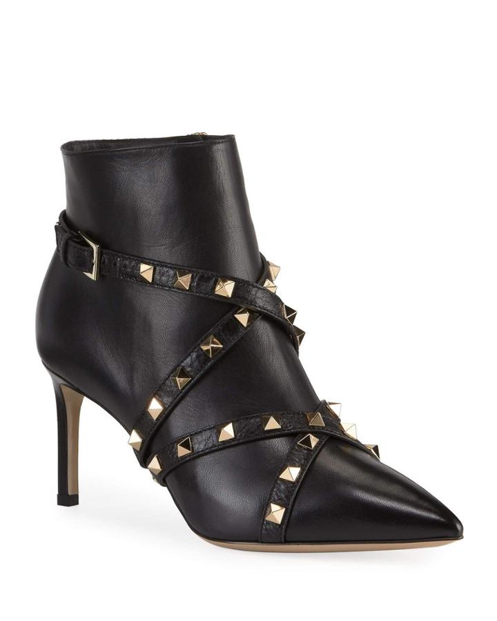 Rockstud Wrapped Leather Ankle Boots