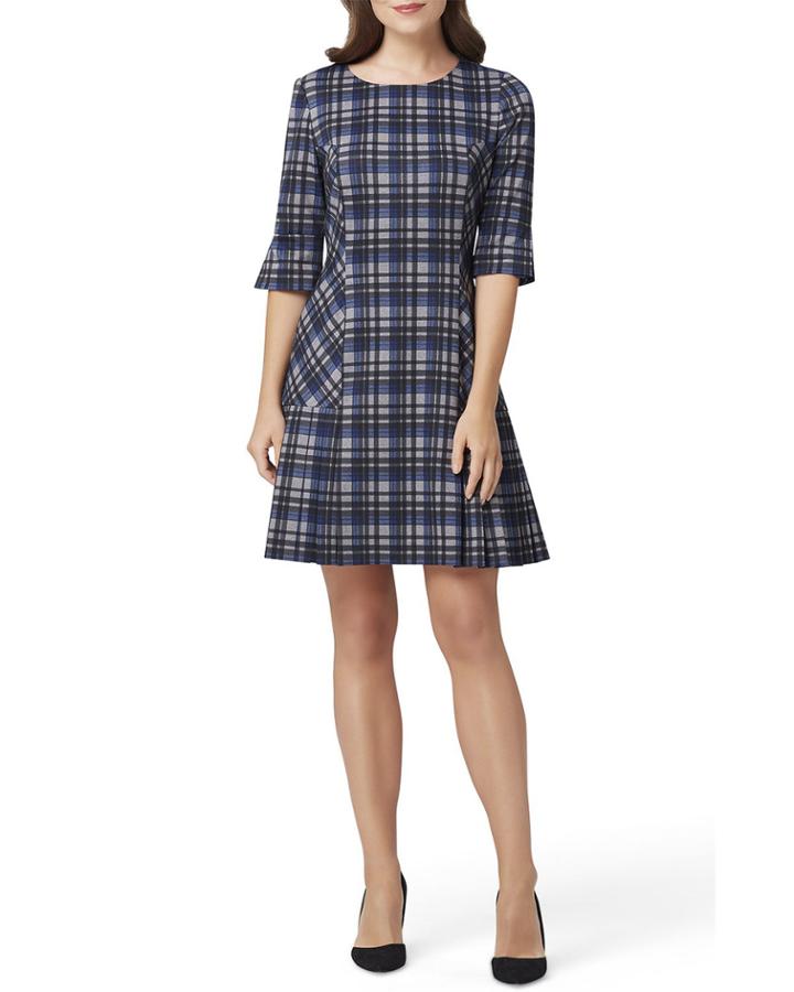 Plaid Ponte Knit Pleated