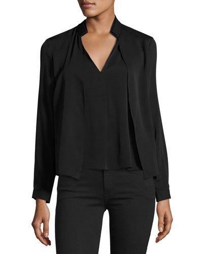 Double-collar V-neck Blouse, Black